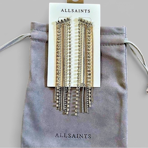 ALLSAINTS-Farrah Chain Earrings-warm brass/black-NWT - Picture 4 of 8